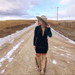Emerald green velvet dress